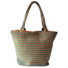 Blue/Orange Mix Cotton Striped Handbag