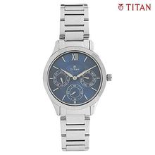 Titan 2570SM01 Blue Dial Chronograph Watch For Women- Silver