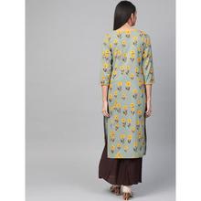 Women Green & Yellow Printed Straight Kurta