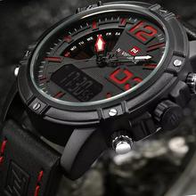 NAVIFORCE  Nf9095 Men Black Watch Sport Led Leather Military Waterproof Dual Time Function Analog Digital Watch