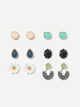 Square & Flower Stud Earrings 6pairs