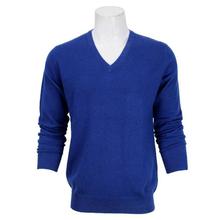 100% Wool Solid Round Neck Sweater For Men- Dark Blue