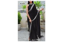 Embroidered Saree With Unstitched Blouse For Women-Black