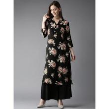 Women Black & Pink Printed Straight Kurta