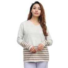 Ash Grey Striped Cashmere Sweater For Women