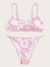 Flower Print Spaghetti Strap Bikini Set