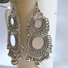 Round Double Mirror Silver Toned Earrings For Women