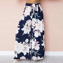 Women Sexy High Waist Flower  Print Floral Wide Leg Pants