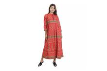 Floral Printed Long Kurti Dress For Women-Red