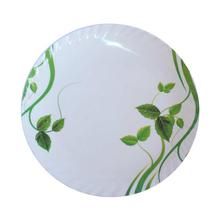 White/Green Leaf Printed 11" Round Melamine Dinner Plate Set - 12 Pieces