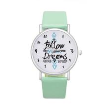 FashionieStore Ladies wristwatch Women Follow Dreams Words Pattern Leather Watch Beige