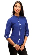 Bella Jones Long Sleeve Blouse With Contrast Piping -Blue