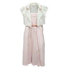 Pink/White Frock With Attached Outer For Girls