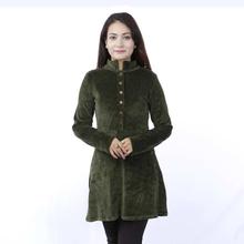 Dark Green Velvet Button Designed Dress For Women-WDR5216