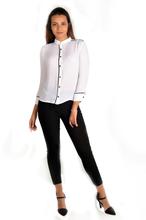 Bella Jones Long Sleeve Blouse With Contrast Piping -White