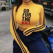 2019 New Fashion Japanese Harajuku Cute Solid Sheath Long Sleeve  T-shirt  Girls Basic Tee T-shirts Tops letter Crop Top