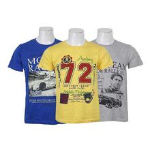 Pack of 3 Cotton Round Neck Printed T-Shirt For Men - Royal Blue/Yellow/Grey