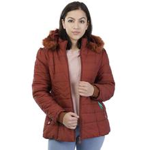 Brown Solid Furred Design Jacket For Women