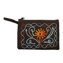 Brown Floral Embroidered Hand Purse For Women