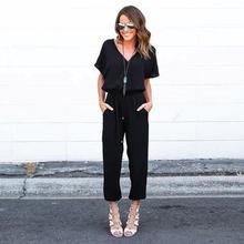 Sexy Women Overalls Bodysuit Summer Rompers Jumpsuit Chiffon Short Sleeve Clubwear Playsuit Bodycon Tied Waist Party Pocket 2019