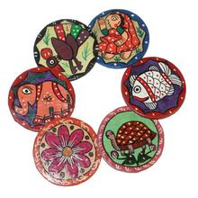 Multicolored Round Mithila Art Tea Coaster Set - 6 Pcs