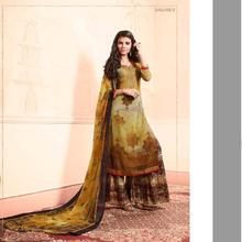 Georgette Digital Print Embroidery Work Kurta Salwar- Yellow Color