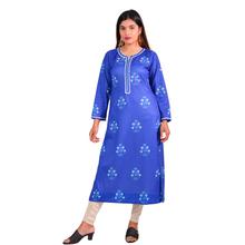 Paislei Blue flower printed A-line Kurti For Women-AW-1920-35