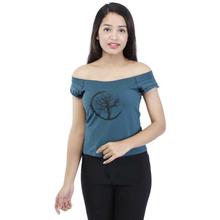 Petrol Lycra Printed Razor Cut Top For Women-WTP4759