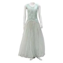 Mint Green Floral Embroidered Pearls Embellished Party Gown For Women