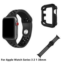 Black 38mm Shock Proof Protective Case With Silicone Sport Band For Apple Watch Series 3/2/1