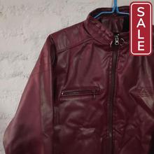 SALE- Men's Marron PU Leather Jacket In Medium