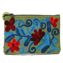 Green/Blue Floral Printed Embroidered Purse For Women