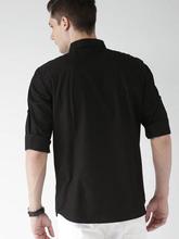 Highlander Black Solid Slim Fit Casual Shirt