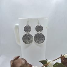 Silver Double Round Mandala Designed Drop Earrings