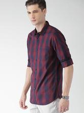 Men Navy & Red Slim Fit Checked Casual Shirt