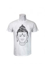 Wosa -  Round Neck Wear White Buddha Design Cotton T-Shirt For Men