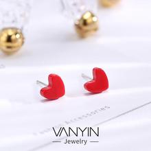 Sterling silver earrings _ wanying jewelry small red heart