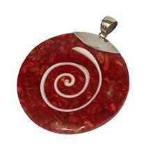 Red Round Coral Silver (92.5% Sterling Silver) Pendant For Women