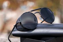 Retro Round Metalal Sun Glasses UV400 Steam Punk Sunglass- black