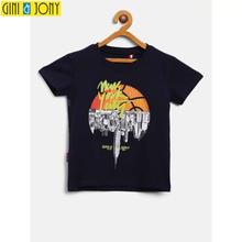 Giny & Jony Boys Navy Blue Printed Round Neck T-Shirt For Boys