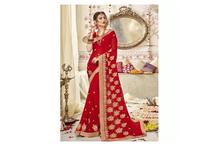 Red Georgette Embroidery Work Saree with Unstitched Blouse For Women