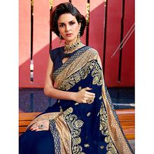 Blue Saree With Embroidered Blouse