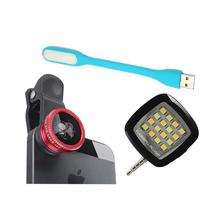 Universal 3 in 1 Clip Lens with USB Flashlight and selfie light