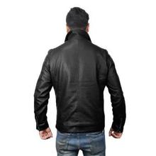 Black Zipped Leather Biker Jacket For Men