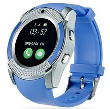 V8 Bluetooth Smartwatch With Sim & TF Card Support Mobile Phone Wrist Watch Phone, Blue