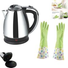 Combo Pack Of Electric Kettle - 2 Liter And  Waterproof Kitchen Dish Washing Gloves