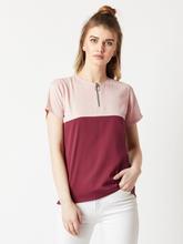 Miss Chase Blush Pink And Maroon Chiffon Boxy For Women Made Your Own Label Colour Block Top