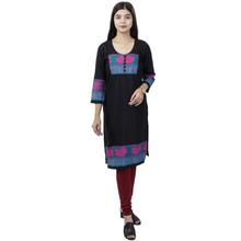 Black/Pink/Maroon Abstract Printed Woolen Vela Kurti For Women