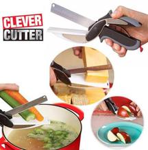 2 in 1 Clever Cutter Kitchen Vegetable Cutting Smart Knife Scissor  With Board