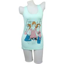 Light Blue Cartoon Printed Tank Top For Women